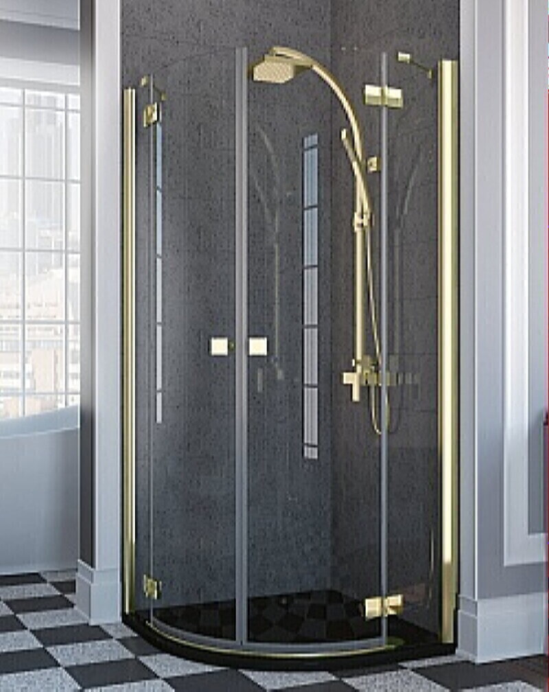 Radaway Almatea Gold PDD Полукруглый душ.угол с двустворчатой распашной дверью и узкими боковыми стенками (800 x 800 1950 блестящее золото 01)