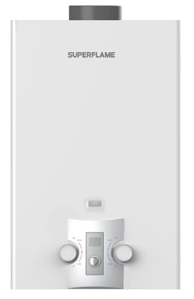 SuperFlame Колонка газовая  10л (20кВт) белая серебристая панель SF0320