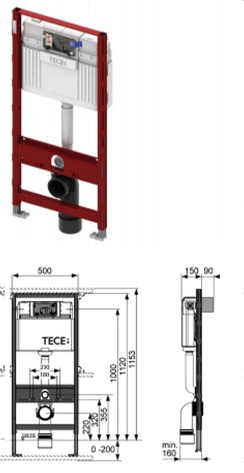 TECE Застенный модуль (h = 1120 мм) для установки подвесного унитаза, 9300000