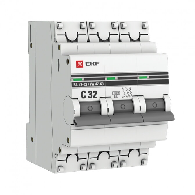 EKF Автоматический выключатель 3P 32А (C) 6кА ВА 47-63 PROxima