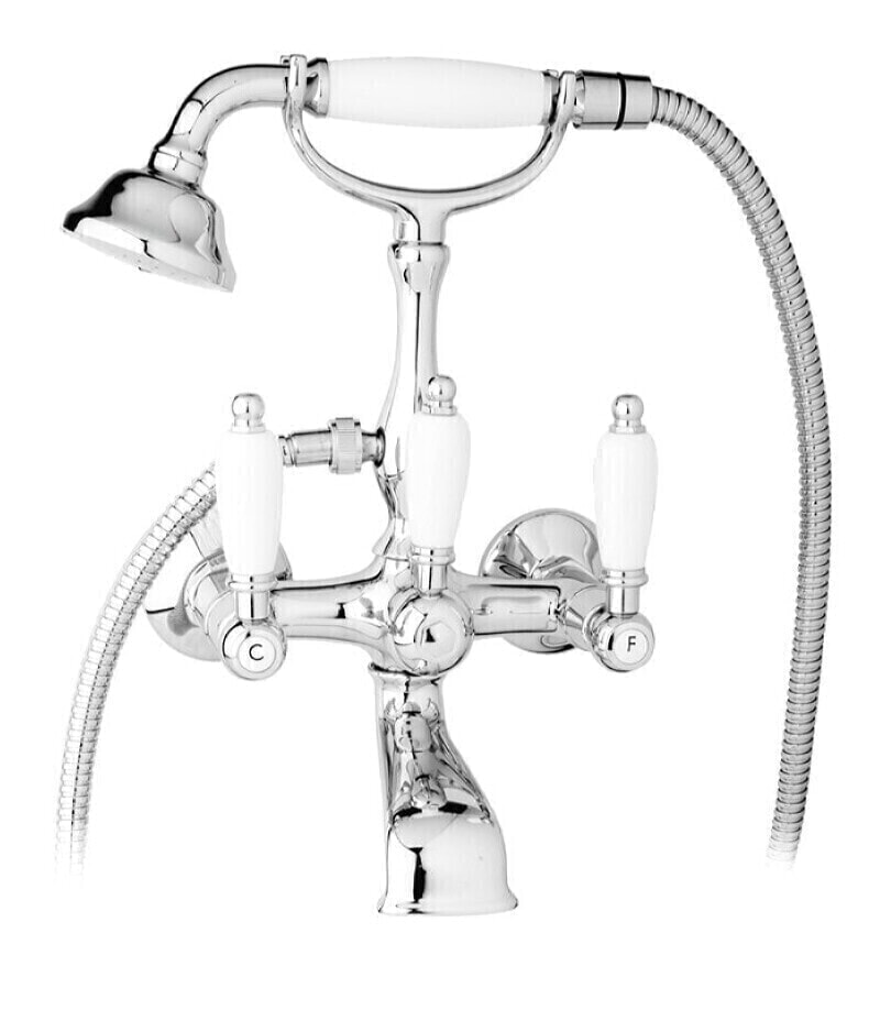 Cezares FIRST-VD2-01-Bi Смеситель для ванны с ручным душем, исполнение хром, ручки белые