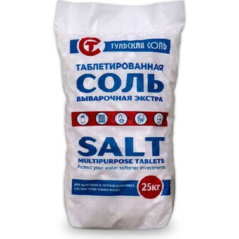 Тульская соль Соль таблетированная выварочная Экстра для  водоочистки (мешок 25кг) 