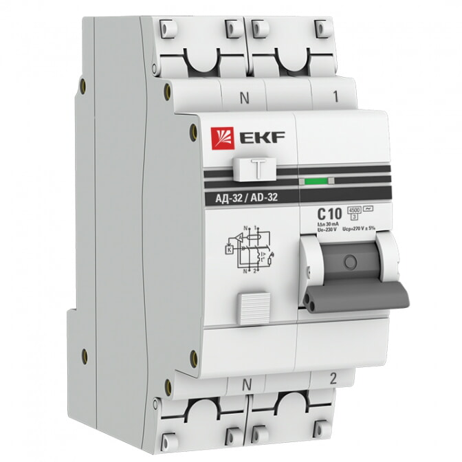 EKF Дифференциальный автомат АД-32 1P+N 10А/30мА (хар. C, AC, электронный, защита 270В) 4,5кА PROxima