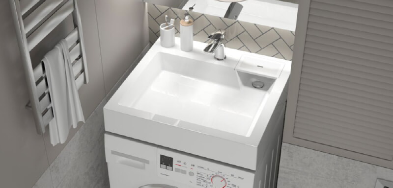 AZARIO Раковина для установки над стиральной машиной подвесная + сифон  Slim CS00078302