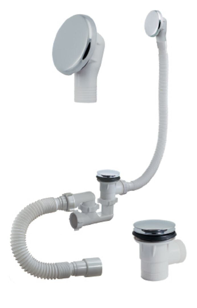 ORIO Сифон для ванны А-26089 1 1/2 х 40, регулируемый, "клик-клак", с переливом ( перелив и слив металлические )