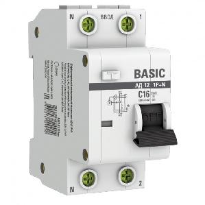 EKF Автоматический выключатель дифференциального тока 1P+N 16А 30мА тип АС х-ка C эл. 4,5кА АД-12 Basic