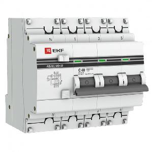 EKF Дифференциальный автомат АД-32 3P+N 40А/30мА (хар. C, AC, электронный, защита 270В) 4,5кА PROxima